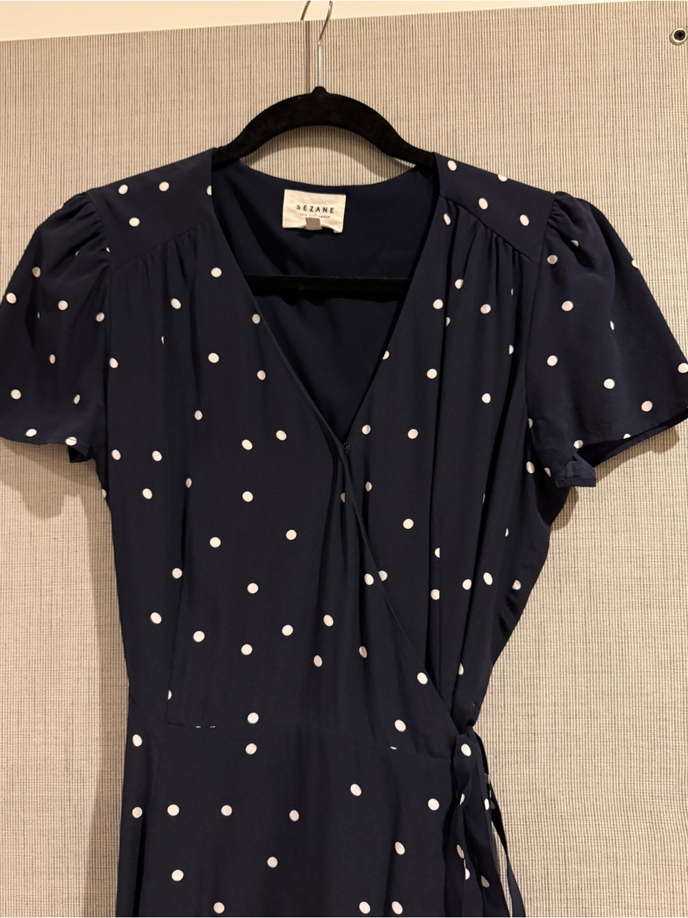 Sézane Anastasia Navy Silk Polka Dot Wrap Dress - Picture 10 of 14